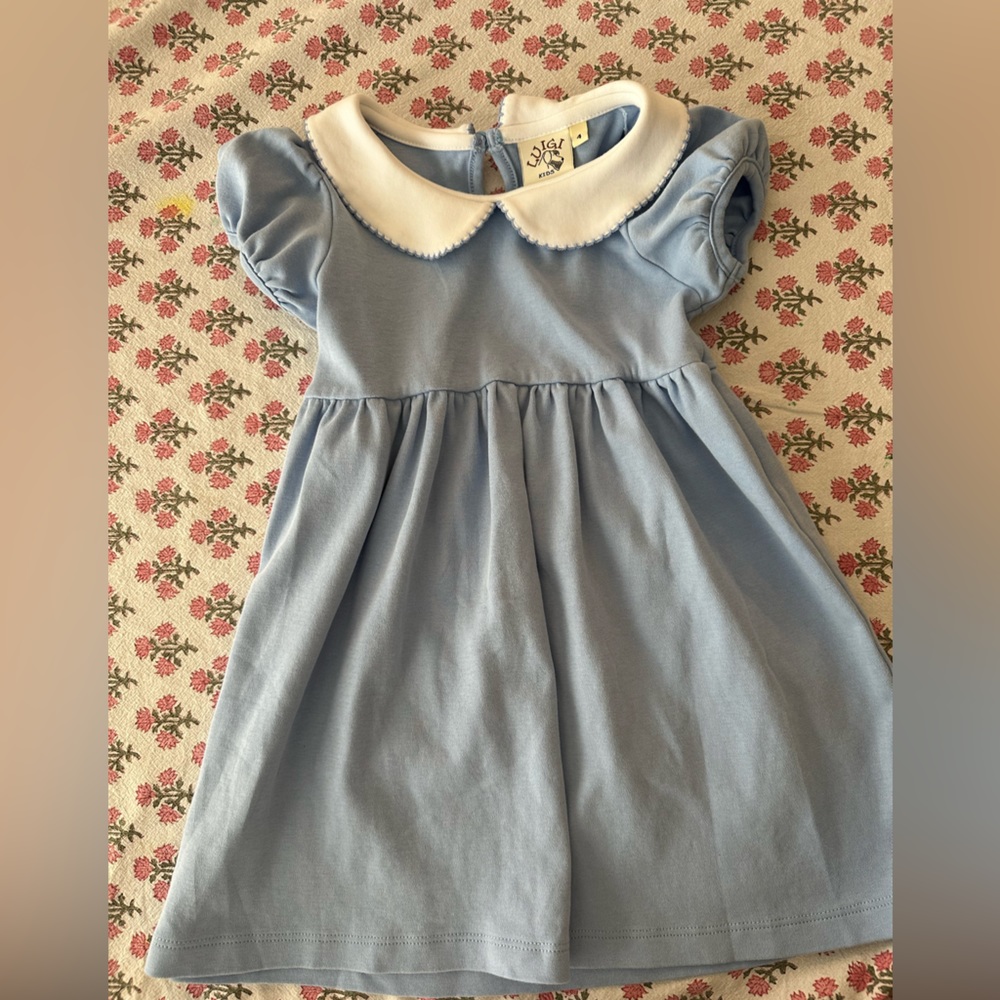 Short sleeve Peter Pan collar dress in sky blue, 4T